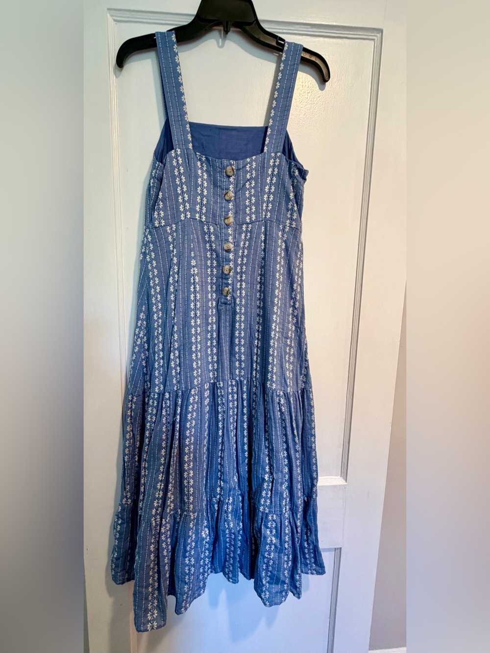 Madewell Blue Printed Tiered Midi Sundress